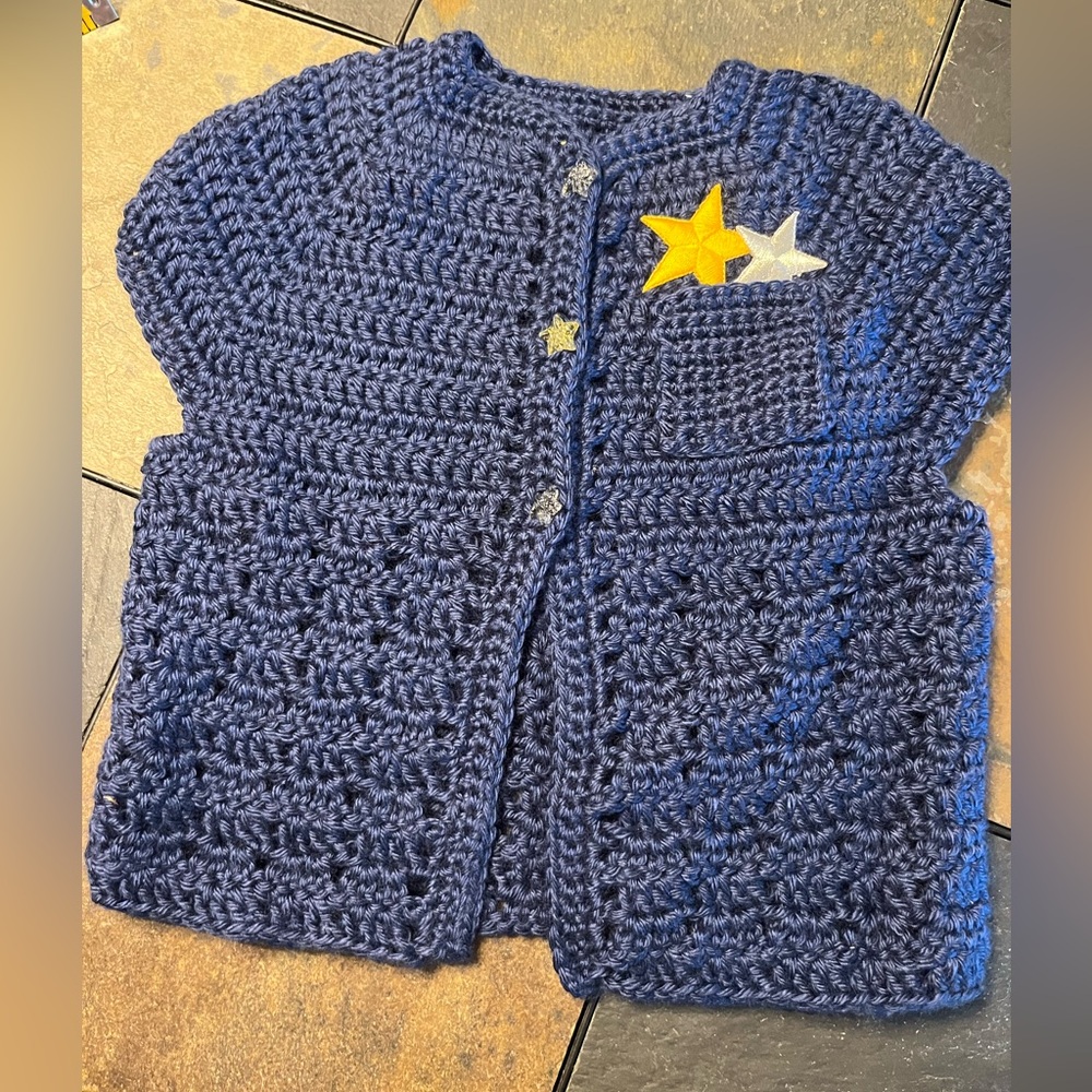 Handmade Navy Blue Kids Sweater with Star Accents